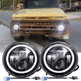 AUTO08 Pair 7" Round LED Headlights Hi/Lo Beam Fit Chevy C10 1965 1966 1967 1968 1969