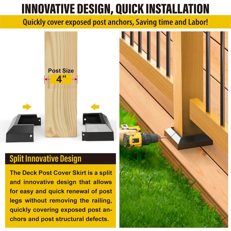 AECXM 4Pack 4"x4" Aluminum Deck Post Base Cover, Split Post