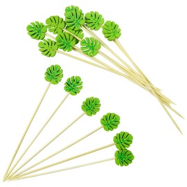 AWCIGG® Pack of 100 Cocktail Picks, Turtle Leaves, Wooden Cocktail Toothpicks, Hawaii Party Picks, Sticks for Summer, Wedding, Birthday, Party Decoration