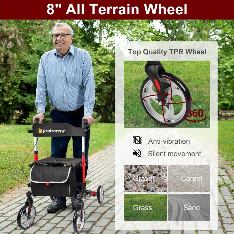 ProTraverse Foldable Rollator Walker with Seat, Standard Height Lightweight Rollator
