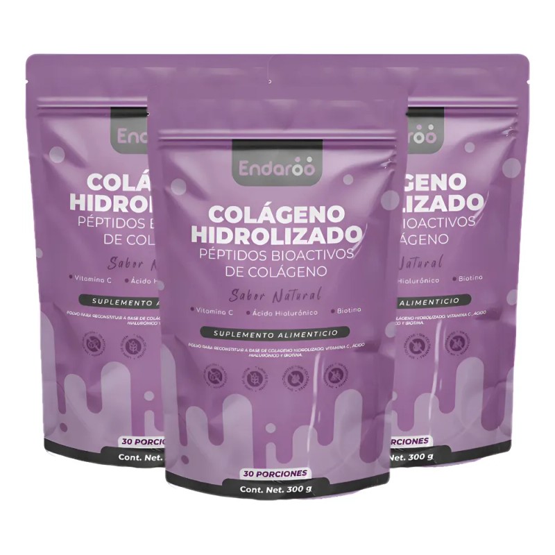 Péptidos De Colágeno Hidrolizado Biotina 300g Pack 3 Bolsas