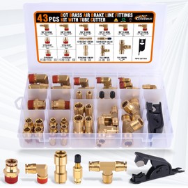CheeMuii 43 PCS Brass DOT Air Brake Line Fittings 1/4" 3/8" 1/2" Push to Connect Fittings Quick Connect & NPT Thread Tube Air Hose Fittings Repair Kit for Truck or Industrial Air System