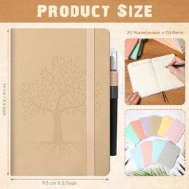 Estune Tree Small Notebooks Pen Leather Lined Pocket Subject Notebooks Hardcover Pocket Notepad Cute Ruled Leather Journals with Pen Holder for Men Women School Business, A6 (Elegant Color,40 Pcs)