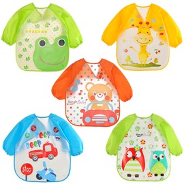 Baby Bib with Sleeves Waterproof Long Soft Long Washable Easy to Clean Bib Feeding Bib for Babies and Toddlers Unisex Boys and Girls Set, multi-coloured