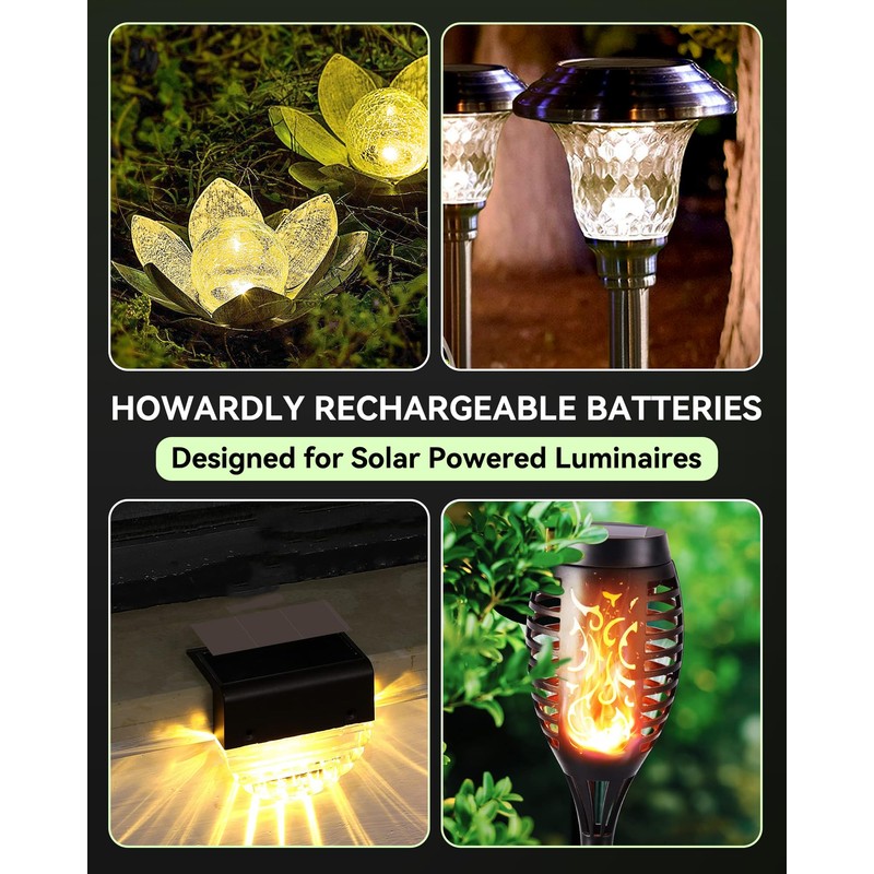 Howardly Ni-MH AA 600mAh 1.2v Rechargeable Battery for Solar Lights,