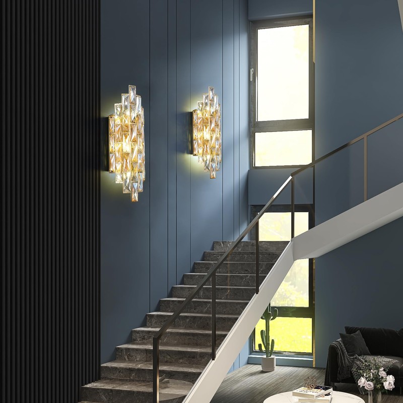 Modern Crystal Wall Sconces,Gold Wall Light Fixtures, Luxury Indoor Wall
