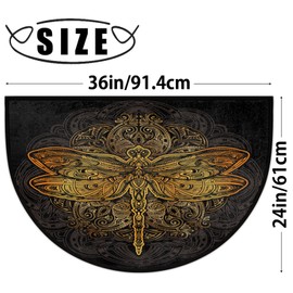 Pardick Vintage Bohemian Dragonfly Half Round Door mat Non-Slip Soft Half Circle Area Rug Durable Washable Decor Half Moon Hearth Rugs for Floor Indoor Living Room Bedroom Kitchen Fireplace Rug