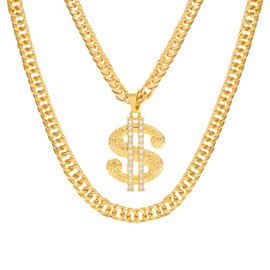 Gold Chain for Men Pendant Necklace with Dollar Sign (Style B 27’’ length)