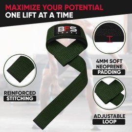 BFS IMPEX Lifting Straps for Weightlifting, Weightlifting Cotton Straps with Neoprene Padding for Men women Gym Wrist Straps for Bodybuilding powerlifting, Strength Training and Deadlifting (ARMY