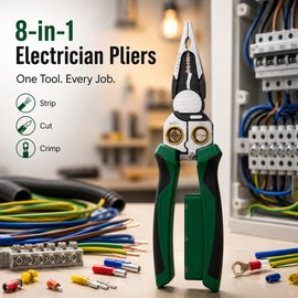 8-in-1 Electrician Pliers for Wire Work – Multi-Function Wire Stripper, Cutter & Crimper for Hardware Repair