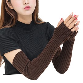 SUNTRADE Women Girls Fingerless Knitted Gloves Soft Stretchy Long Gloves Coffee 38, coffee
