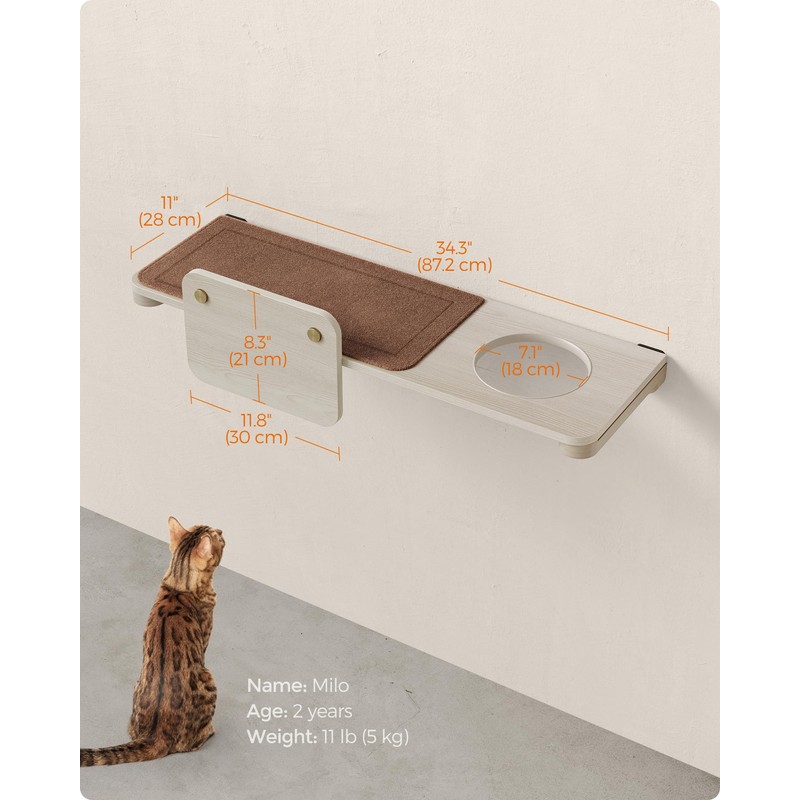 Feandrea Clickat Large Cat Shelf, Cat Wall Shelf, Wall-Mounted Cat