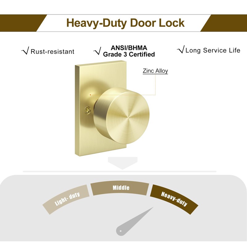 HOSOM Dummy Door Knob, 2 Pack Gold Door Knobs, Interior/Exterior