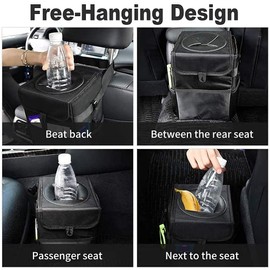 Papelera para coche con tapa y bolsillos de almacenamiento, 100% a prueba de fugas, impermeable, cubo de basura multiusos para coche