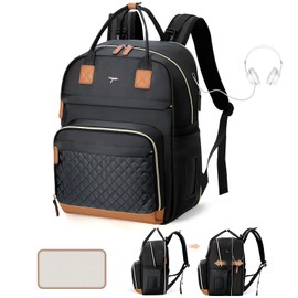 Tonyeee Diaper Bag Backpack - Extra Large Diaper Bag for 2 Kids Twin, Travel Baby Bags for Mom Dad 25-37L Expandable with Changing Pad Earphone Hole, Solid Black