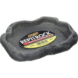 Zoo Med Reptile Rock Food Dish, Medium, 7.25"l x 6"w x 0.75"h, Colors may vary Black