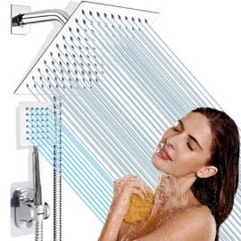 Dual Shower Head Combo, All Metal 8'' Rainfall Shower Head High Pressure, Square Shower Head and Handle Set, with 78" Stainless Steel Hose, 3-Way Diverter, Chrome, WOSAISIUS
