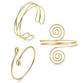 NICEIGHT 3Pcs Arm Cuff for Women Open Upper Arm Cuff Bangle Armlet Gold Silver Adjustable Armband Arm Bracelet Set Gold Style1