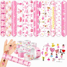 48PCS Ballerina Party Favors 24PCS Tattoos 24PCS Slap Bracelets Wristbands Themed Birthdays Party Supplies Decorations Decor Pattern Girls Boys Gifts School Classroom Prize Carnival Christmas Reward