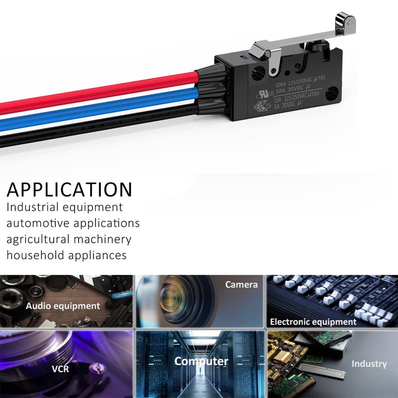 DIYhz Waterproof Momentary Hinge Roller Lever Micro Switches with Line