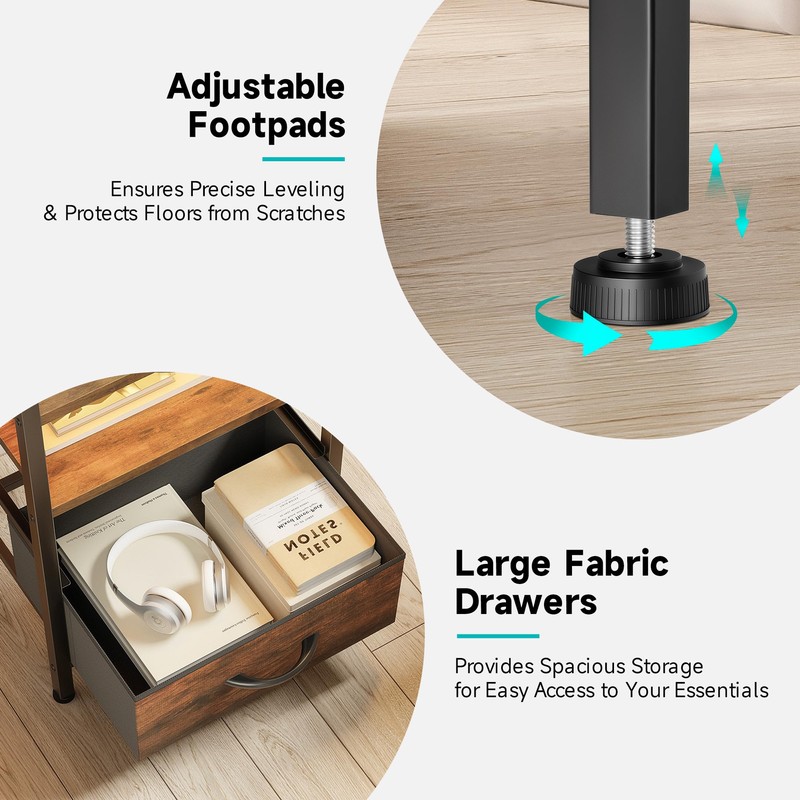 Lazzanto Night Stand Bedside Table Bedroom - Nightstand with Charging