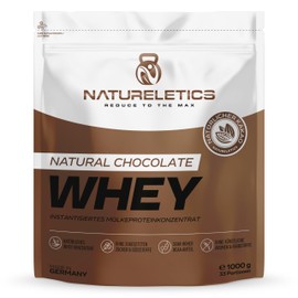 Natureletics NATURELETICS SCHOKO, 1Kg, ohne Süßstoffe, ohne Zuckerzusatz, natürliches Premium Whey Protein Konzentrat aus Deutschland, echter Schokoladen Geschmack, Eiweißpulver mit hohem BCAA Anteil