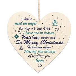 Memorial Christmas Ornaments Decorations Xmas Tree Baubles- Wooden Hanging Love Heart Plaque Christmas Remembrance Mum Dad Nan Friend Gifts -Merry Christmas in Heaven Memory to Remember Loved Ones