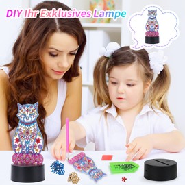 Basteln Mädchen 5 6 7 8 10 Jahre, Spielzeug ab 5 6 7 8 Jahre Mädchen Bastelset Geschenke für Mädchen Kinder ab 6-7-8-9 Jahre Jungs Diamond Painting Katze Bilder Nachtlicht Deko Geburtstag Geschenke