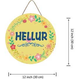 Hellur Words Funny Hanging front door Signs, Welcome Sign Hellur Door Sign Porch Sign, Funny Porch Sign, Patio Sign Circular Sign Living Room Kitchen Porch Rustic Hanger 12x12 Inches