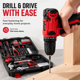 126-Piece Home Tool Kit with 8V Cordless Drill – Rechargeable DIY Repair Set with Organized Storage Case