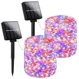 Brightever Outdoor Solar String Lights Waterproof, 2-Pack Total 80FT 200LED Solar Fairy Lights for Outside with 8 Lighting Modes, Solar Twinkle Lights for Yard, Christmas, Party (Multicolor)