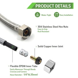 Masterwarehouse DN8 Flexible Braided Tap Hose 250mm Length, 1/2" Female Compression and Male Nut, 304 Stainless Steel (Pack of 2), Line Connects Kitchen Sink to Water Supply