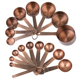 SUNMVEHOT Copper Measuring Cups and Spoons Set 20 for Kitchen & Baking, Metric & US Stainless Steel Measuring Cups and Spoons with Leveler for Dry & Liquid, 8 Copper Plated Measure Cup & 9 Spoon