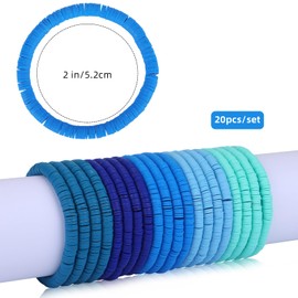 Ornaland 20 Pieces Hei Shi Surfer Bracelets Friendship Bracelets Clay Bead Bracelets Polymer Clay Stretch Bracelet Stackable Bracelet Set Women Summer Beach Jewelry for Women (Blue)