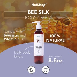 NatShop | Bee Silk Body Lotion With Olive Oil Beeswax And Vitamin E | 8.8oz Pump