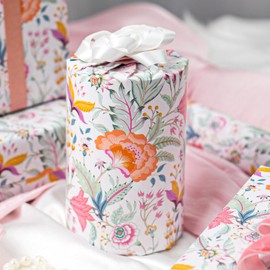 Merture Floral Wrapping Paper Roll with Pink Polka Dots Reverse - 17 In X 32.8 Ft(46.5 sqft) Vibrant Flower Desgin Gift Wrap for Mothers Day, Valentines Day, Birthday, Wedding, Anniversary