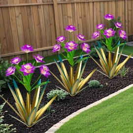 Homight Metal Agave Plant Outdoor Decoration Outdoor Garden Decoration Daffodils Flowers Mexican Yard Art Daffodils Flowers Decorative Garden Gift (3 Big Purple Daffodil)