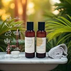 Remedios del Bosque Kit Esenciales de Viaje, Limpia, Hidrata y Humecta Cabello, Cara y Cuerpo, Tamaño para llevar en Avión, para toda la Familia.