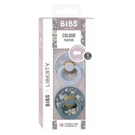 BIBS Liberty diseño Exclusivo 2 chupetes. Libre de BPA, Tetina redonda. Látex natural, Talla 1 (0-6 meses) Dusty Blue Mix