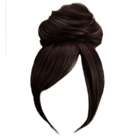 Kim Kimble Sleek Style Bun & Bangs Hairpiece With Face Framing Fringe With Longer Side Pieces by Hairuwear, MC2/4 Chocolate Truffle