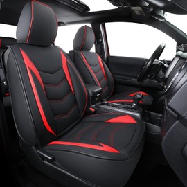 LUCKYMAN CLUB Front-only Seat Covers for 2024-2025 Tacoma with Faux Leather (Front only, Red)