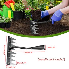 Gardenia Iron Weeding Rake, Hand Weeder Puller Tool, Manual Heavy-Duty Weed Rakes with Detachable Blade, 8 Teeth Manganese Steel Forged Weeder for Vegetable Gardening Backyard Farm Planting