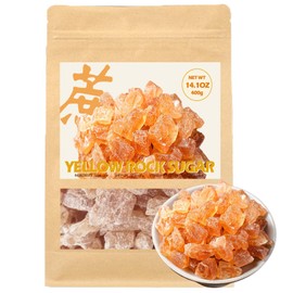 Medium-Sized Yellow Rock Sugar 14.1oz/400g (Each one about 2cm) Premium Rock Sugar for Baking and Drinks Sugarcane rock sugar for tea