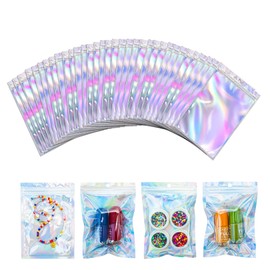 25pcs Mylar Zip Lock Bag Holographic Packaging Bags,Resealable Smell Proof Aluminum Foil Clear Golden Bag Flat Ziplock Durable Gift Packaging Bag Food Storage for Candy Snack Jewelry,10.5x15cm