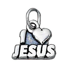 Sterling Silver Womens 30" 1mm Box Chain I LOVE JESUS Word Pendant Necklace