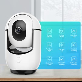 2K Indoor Security Camera for Home – 360° Pan/Tilt WiFi CCTV with Night Vision, Motion Detection, Pet Camera, Baby Monitor, 2-Way Audio, Remote App View, Works with Cloud & SD Card