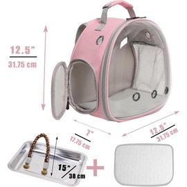 Small Bird Travel Backpack Carrier Cage, Backpack to Transport Backpack Carrier with Metal Tray Stand Perch for Parakeet Cockatiel Budgies Vet Carry Book Bag (Pink)