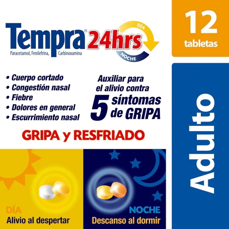 Antigripal Tempra 24hr Alivia 5 Síntomas Día Y Noche 12