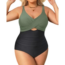 Daci - Traje de baño de una pieza de talla grande - Traje de baño con control de abdomen para mujer, Verde Negro, 24 Plus