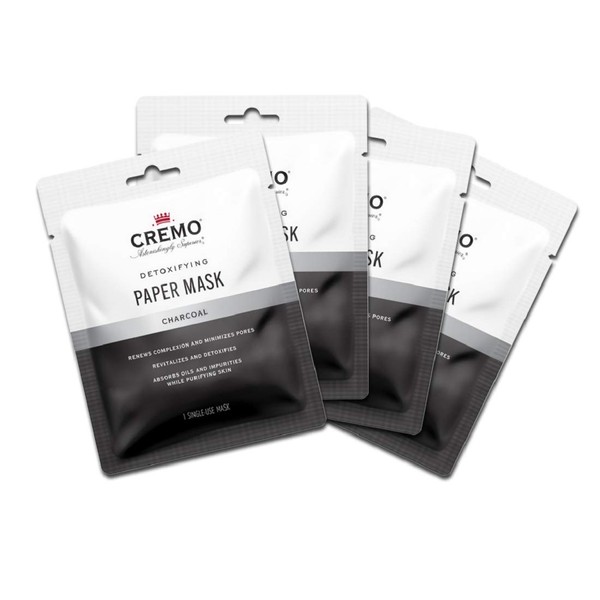 Cremo Charcoal Detoxifying Paper Face Mask, Astonishingly Superior Face Mask, Revitalizes, Detoxifies, While Purifying Skin, 1 Count(Pack of 4)